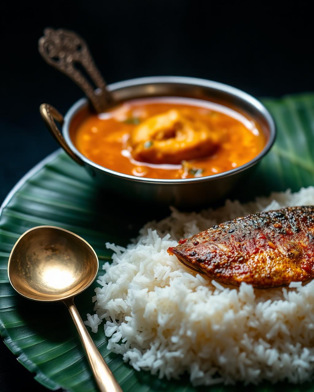 Bhetki fish curry with rice